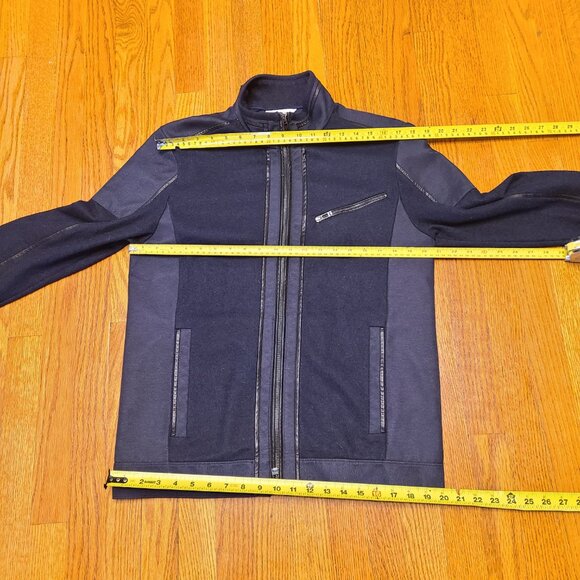 Calvin Klein Premium Wool Jacket With Faux Leather Denim Trim Size Medium - Picture 3 of 12